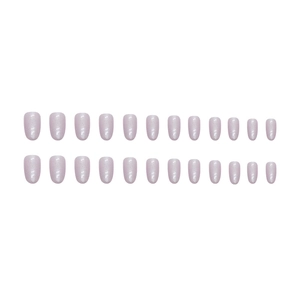 Oval purple aurora glitter press-on nails with shimmering pearl finish, 24 pieces set