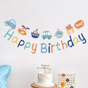 Guirlande d'anniversaire pour enfants avec ours et voitures pour décor de fête mural