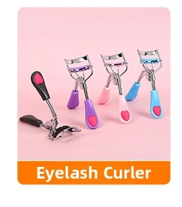 Eyelash curler set in four colors with heart-decorated handles and silicone pads