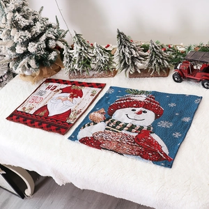 Sets de table de Noël avec motifs Père Noël et bonhomme de neige en tissu jacquard