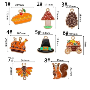 Detailed size specifications for Thanksgiving enamel turkey and pumpkin alloy charms