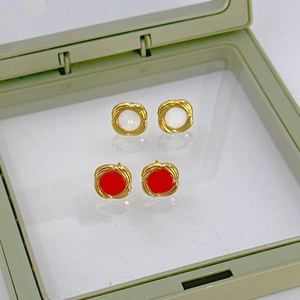 Stud Earrings Stainless Steel Gold Plated French Vintage Heart Round Faux Mother Of Artificial Pearl Enamel Geometric Jewelry For Women