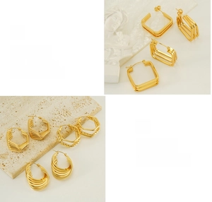 Detailed view of polished gold geometric earrings with elegant textured spiral and layered patterns