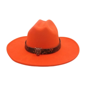Western Cowboy Hat Retro Wide Brim Felt Fedora With Leopard Head Buckle Ethnic Leopard Print Band For Men Women