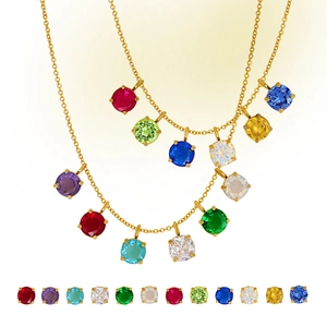 Stainless Steel 12 Month Birthstone Zirconia Pendant Necklace Women Round Four Claw Crystal Clavicle Chain Jewelry Gift