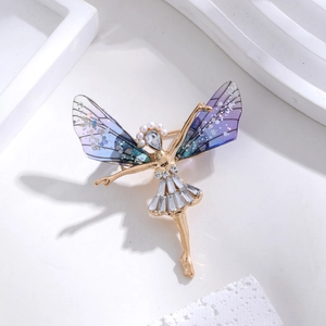 Elegant dragonfly fairy brooch with purple gradient wings and sparkling rhinestones