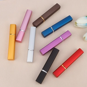 Set of 12ml portable square refillable perfume spray bottles in eight matte metallic colors
