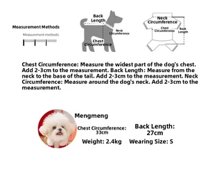 Guide des tailles montrant le tour de poitrine et la longueur du dos des vêtements pour chiens