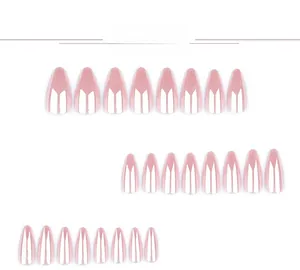 Details zu 24 rosa-weißen künstlichen Mandelnägeln im französischen Stil mit Hochglanz