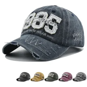 Vintage Washed Cotton Baseball Cap 1985 Embroidery Distressed Holes Adjustable Streetwear Sun Hat For Men Women