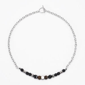 Fashion tiger eye bead and stainless steel chain necklace with OT toggle clasp