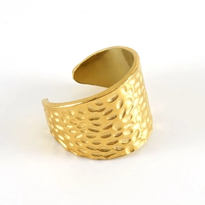 18K gold-plated stainless steel open ring with hammered texture finish for women