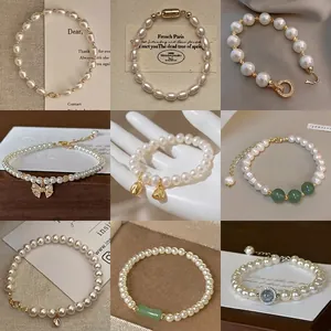 Freshwater Pearl Bracelet Elegant Vintage Light Luxury Alloy Zircon Jewelry For Women Adjustable Minimalist Fashion Accessory