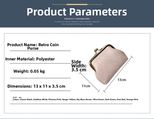Detailed view of the vintage pink coin purse with metal clasp and size dimensions
