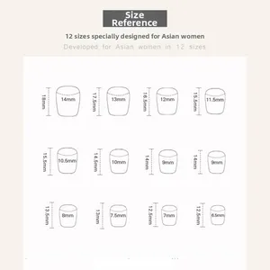 Tableau des tailles présentant 12 dimensions d'ongles pour faux ongles faits main ambre
