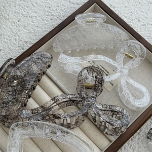 Elegant transparent lace mesh hair claw clips with marble texture for back hair styling
