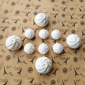 Set of 10 realistic white steamed bun squishy toy pendants in three different sizes