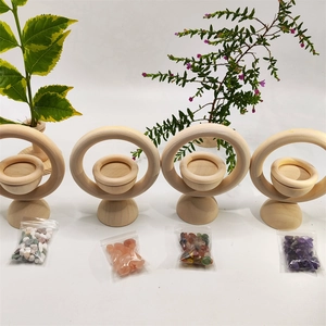 Vertical wooden aromatherapy diffuser rings set with colorful crystal stones
