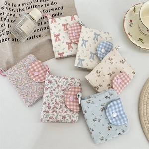 Floral Print Coin Purse Fabric Mini Wallet Card Holder Snap Button Keychain Pouch Sweet Pastoral For Women Girls