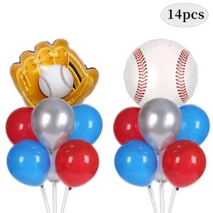 14pcs baseball party decoration set with glove and ball shaped foil balloons