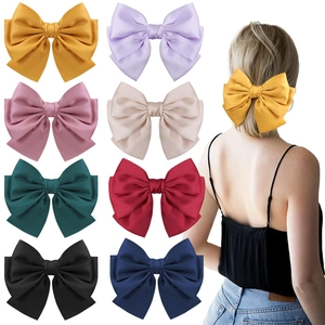 Elegant large satin bow hair clip set in 8 colors with silk glossy texture and spring grip
