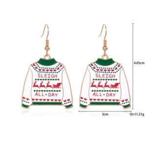 Ugly Christmas sweater earrings with Sleigh All Day text and reindeer pattern