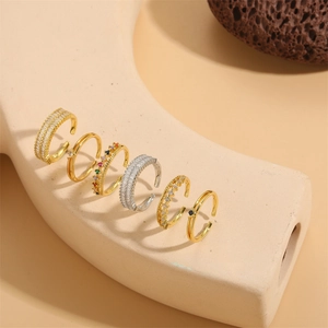 Adjustable Open Rings For Women Copper Colorful Cubic Zirconia Artificial Pearl Retro Minimalist Fashion Jewelry Accessories