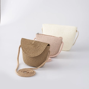Kids cute straw crossbody bags in brown pink and white colors for summer beach
