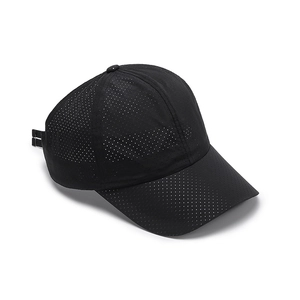 Breathable black quick-dry sport baseball cap with laser-cut ventilation holes for sun protection