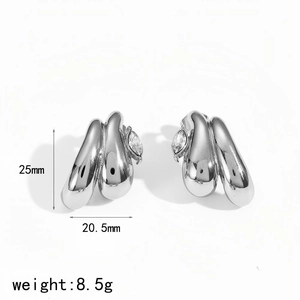 Detailed view of silver water drop earrings with dimensions 25mm height and 20.5mm width