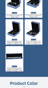 Blue leatherette jewelry boxes with black velvet lining in five assorted sizes