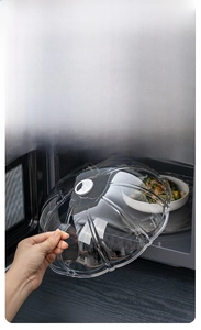 Transparent microwave splash cover with heat-resistant handle and steam vent system