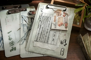 Detail of traditional Chinese style acrylic clipboard with bamboo and calligraphy art