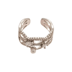 Elegant 18k gold plated open ring with white pearls and sparkling cubic zirconia stones