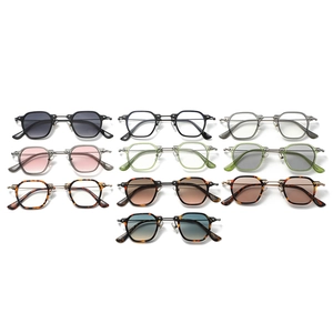 Modern small frame sunglasses and blue light blocking glasses in multiple colors