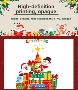 Detail of PVC Christmas window stickers with Santa Claus, reindeer and snowman graphics