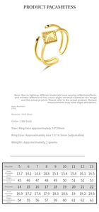 Detailed size chart for S925 sterling silver geometric ring with 18k gold plating