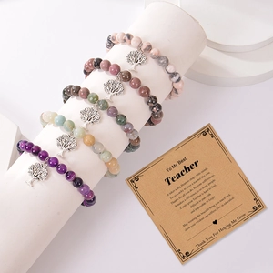 Bracelets en agate naturelle avec breloques Arbre de Vie et carte de cadeau