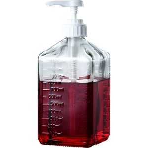 1100ml square glass syrup bottle with white pump head and precise scale markings