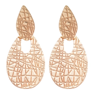 Exaggerated rose gold drop earrings with geometric textured pattern for women
