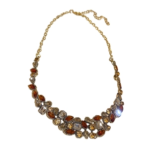 Vintage royal style gold necklace with brown teardrop crystals and adjustable lobster clasp