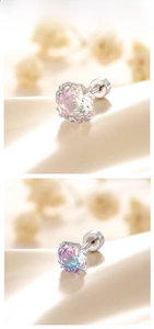 Macro shot of 6-prong set iridescent gradient cubic zirconia with screw back flat post