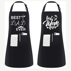 Apron With Pockets Adjustable Neck Strap Best Mom Dad Ever Print For Kitchen Cooking BBQ Gift For Parents