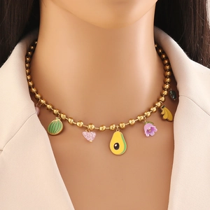 Stainless Steel Gold Plated Necklace And Bracelet With Fruit Vegetable Mushroom Carrot Watermelon Banana Charms