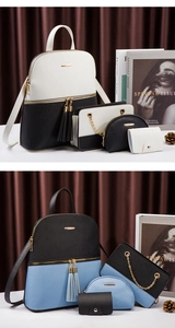 Detail view of 4-piece fashion backpack set in cross-grain leather with gold hardware