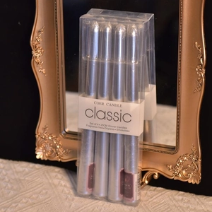Set of 4 silver 25cm dripless and smokeless taper candles for wedding and dinner decor