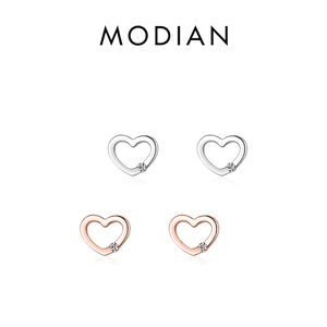 Elegant S925 sterling silver hollow heart earrings in silver and rose gold with zircon