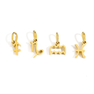 Macro shot of gold zodiac charms for Sagittarius, Capricorn, Aquarius, and Pisces jewelry