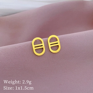 Minimalist gold titanium steel oval hollow stud earrings for men and women