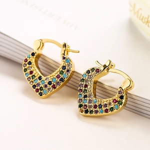 Chic gold-plated heart hoop earrings with multicolored pavé-set cubic zirconia crystals